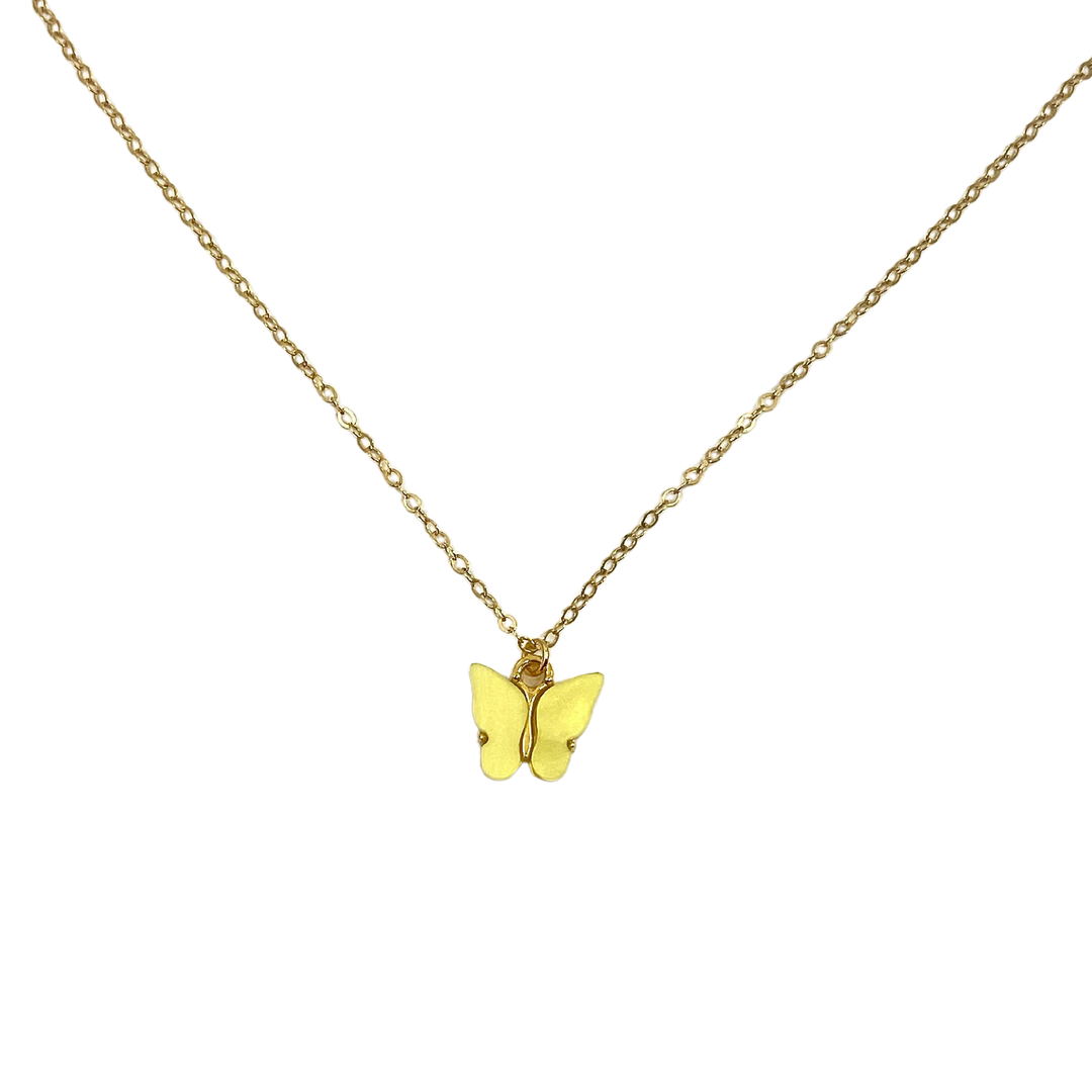 Lemon Yellow Pearl Butterfly Necklace
