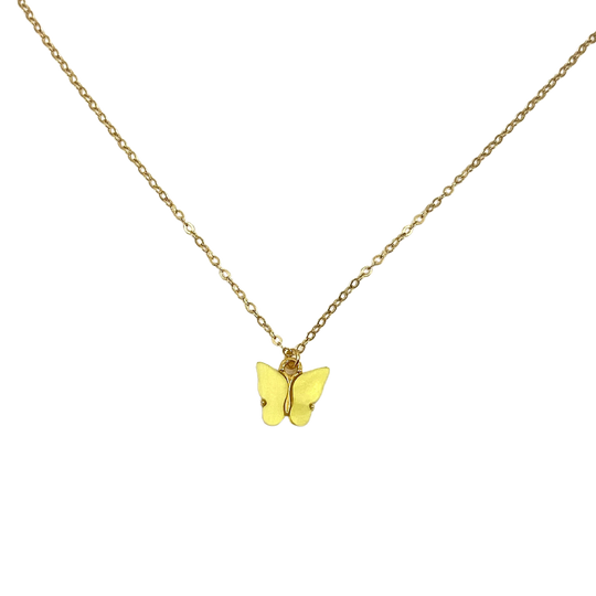 Lemon Yellow Pearl Butterfly Necklace