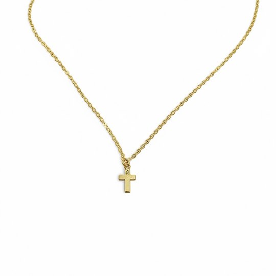 14K Tiny Gold Cross Charm Necklace, our tiny gold cross necklace features a dainty gold cross charm on 14k gold-filled chain, minimalist in style