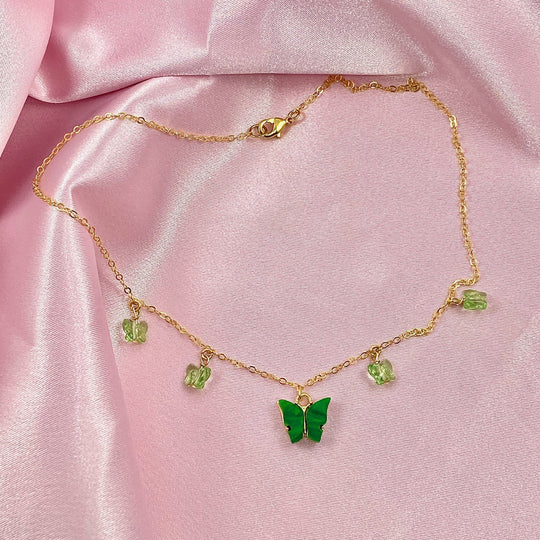 Peridot Emerald Green Butterfly Choker Necklace