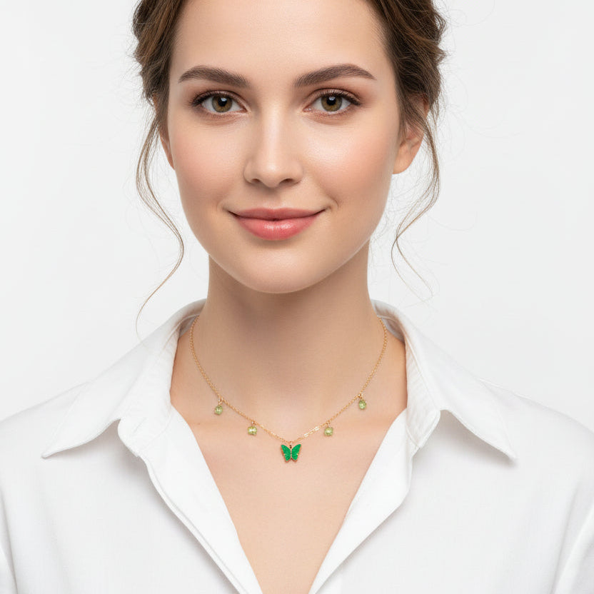 Peridot Emerald Green Butterfly Choker Necklace