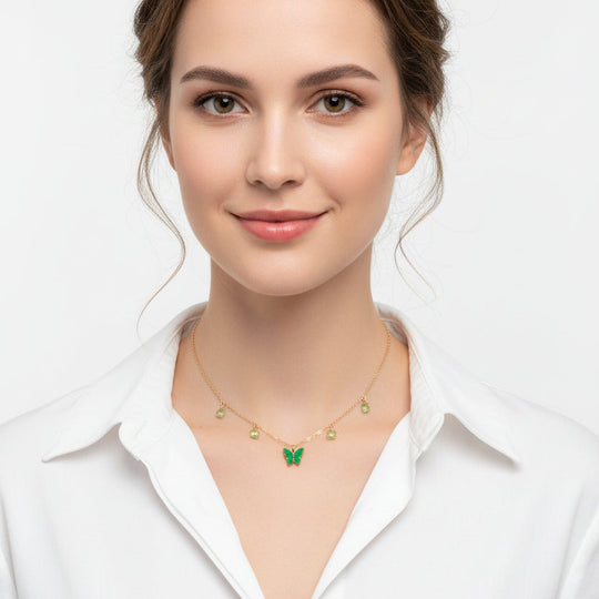 Peridot Emerald Green Butterfly Choker Necklace