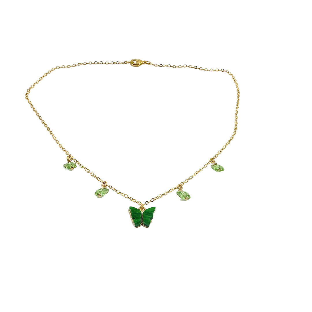 Peridot Emerald Green Butterfly Choker Necklace