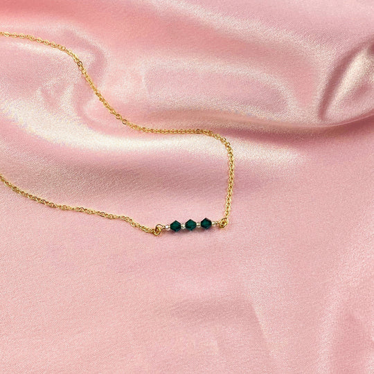 Emerald Green Crystal Bar Necklace, This hand made Emerald Green Crystal Bar Necklace combines minimalist vibes with a boho twist. Featuring three dazzling