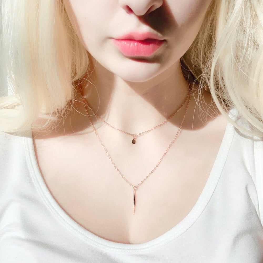 Rose Gold Dot Charm Necklace, this delicate rose gold dot charm necklace has a tiny rose gold dot charm on rose gold chain. Minimalist in design