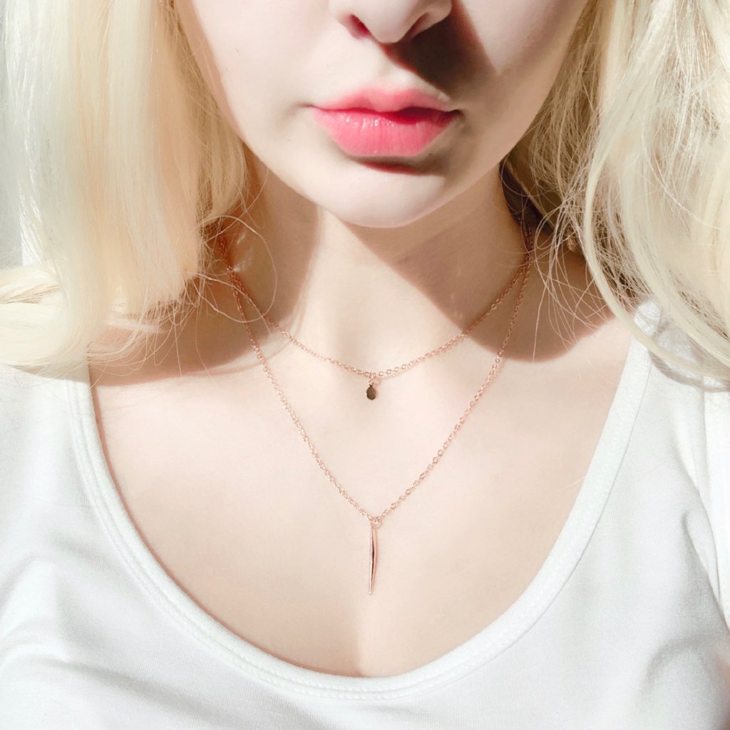 Rose Gold Dot Charm Necklace, this delicate rose gold dot charm necklace has a tiny rose gold dot charm on rose gold chain. Minimalist in design