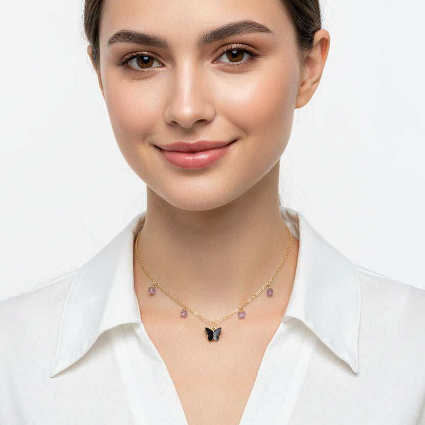 Black Lavender Butterfly Choker Necklace