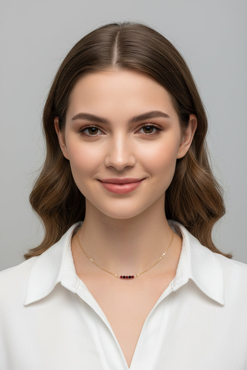 Red Black Crystal Bar Necklace, This hand made Red Black Crystal Bar Necklace combines minimalist vibes with a boho twist. Featuring three dazzling crystals