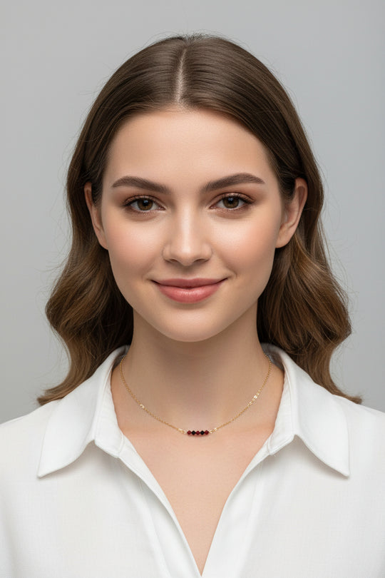 Red Black Crystal Bar Necklace, This hand made Red Black Crystal Bar Necklace combines minimalist vibes with a boho twist. Featuring three dazzling crystals