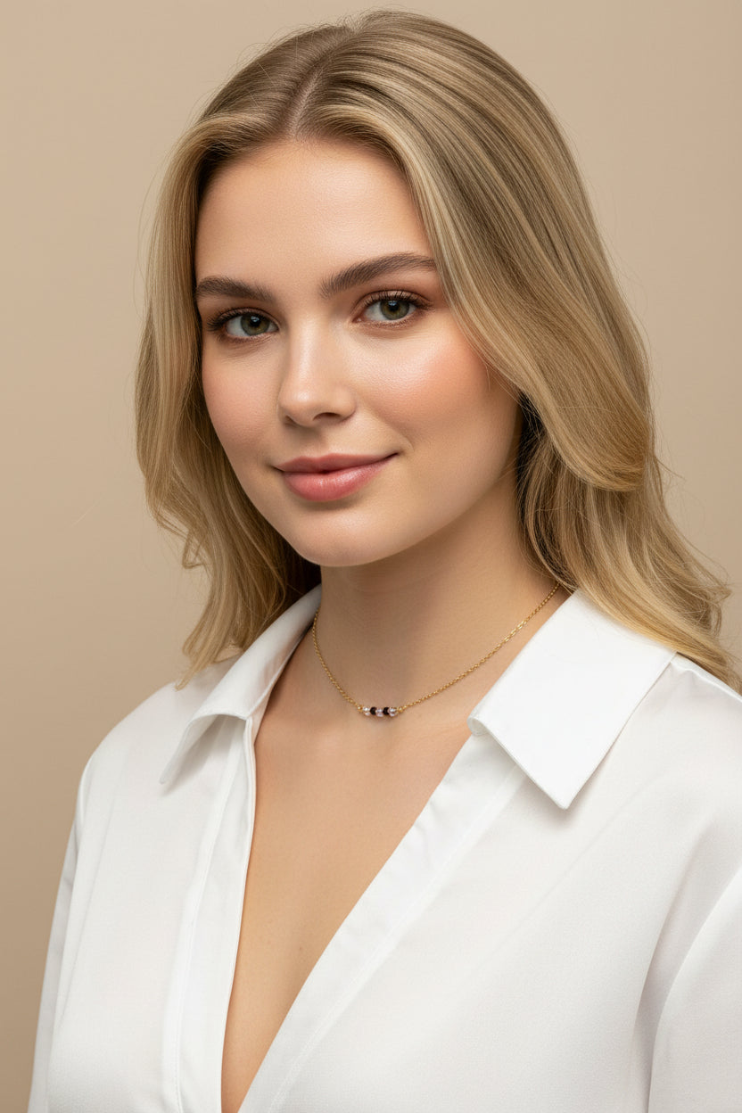 Black White Crystal Bar Necklace, This hand made Black White Crystal Bar Necklace combines minimalist vibes with a boho twist. Featuring three dazzling crystals