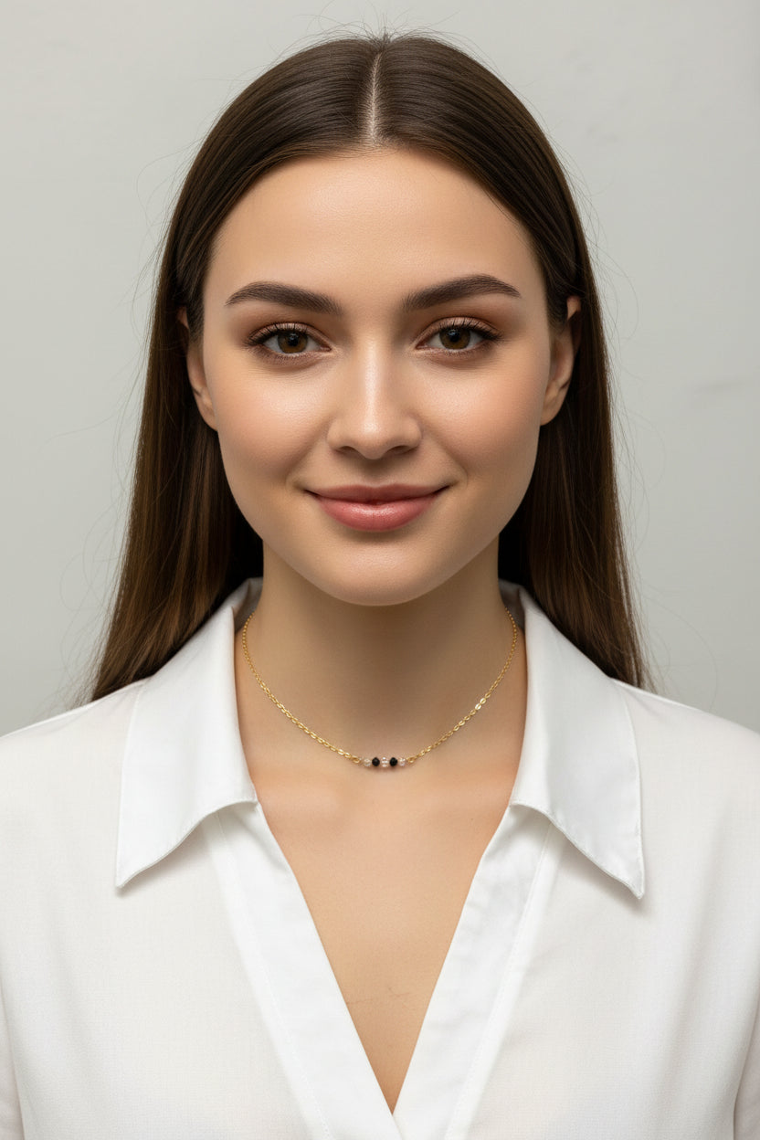 Black White Crystal Bar Necklace, This hand made Black White Crystal Bar Necklace combines minimalist vibes with a boho twist. Featuring three dazzling crystals