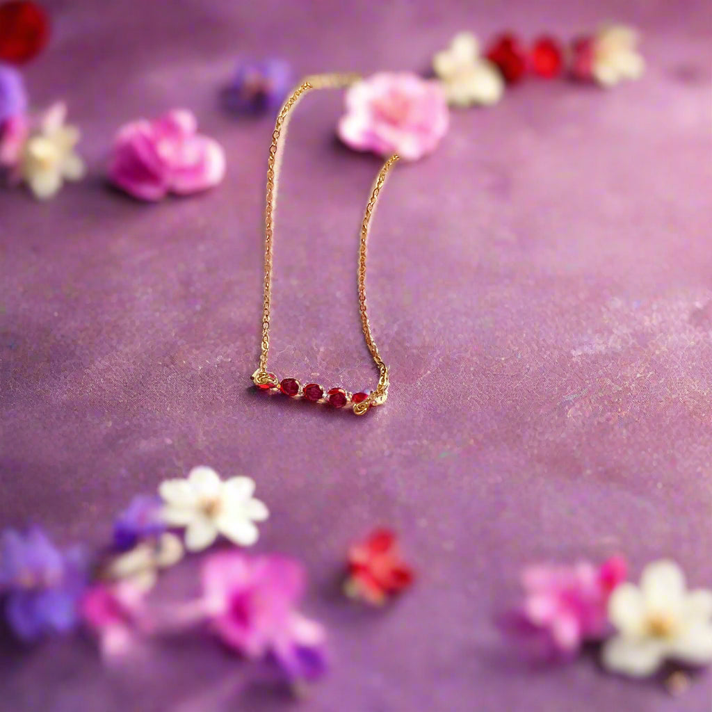 Ruby Red Crystal Bar Necklace Hand Made Jewelry, This hand made Ruby Red Crystal Bar Necklace combines minimalist vibes with a boho twist.