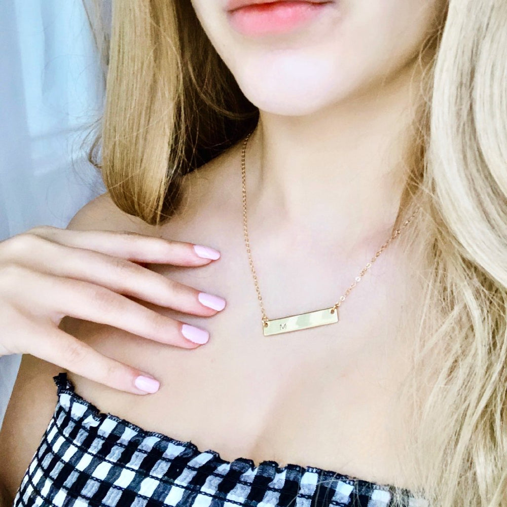 Gold Nameplate Bar Necklace - AR TodayCharm Jewelry Company