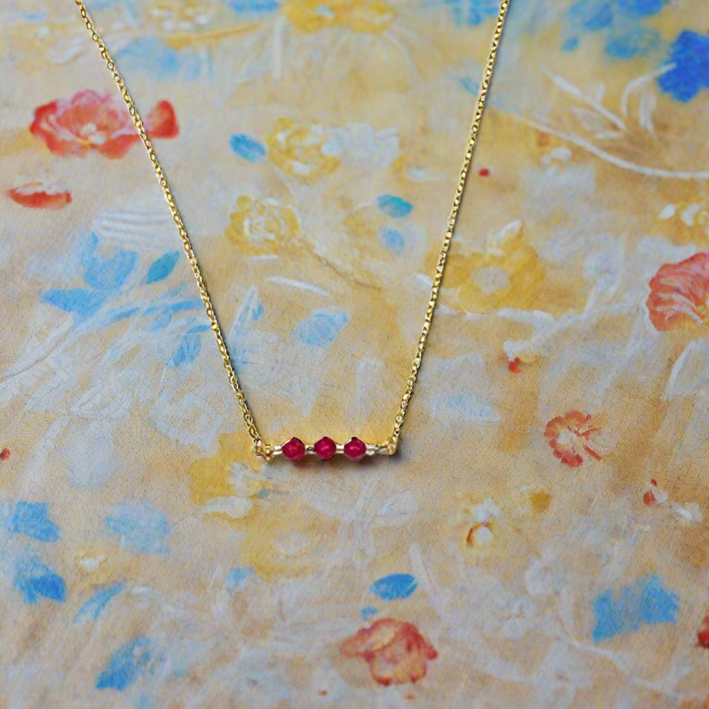 Ruby Red Crystal Bar Necklace Hand Made Jewelry, This hand made Ruby Red Crystal Bar Necklace combines minimalist vibes with a boho twist.