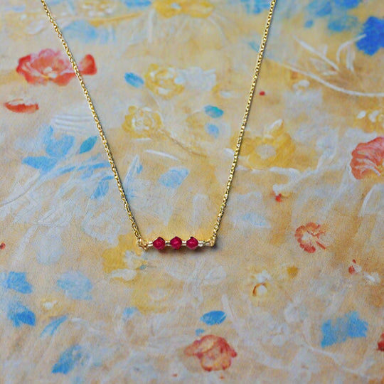 Ruby Red Crystal Bar Necklace Hand Made Jewelry, This hand made Ruby Red Crystal Bar Necklace combines minimalist vibes with a boho twist.