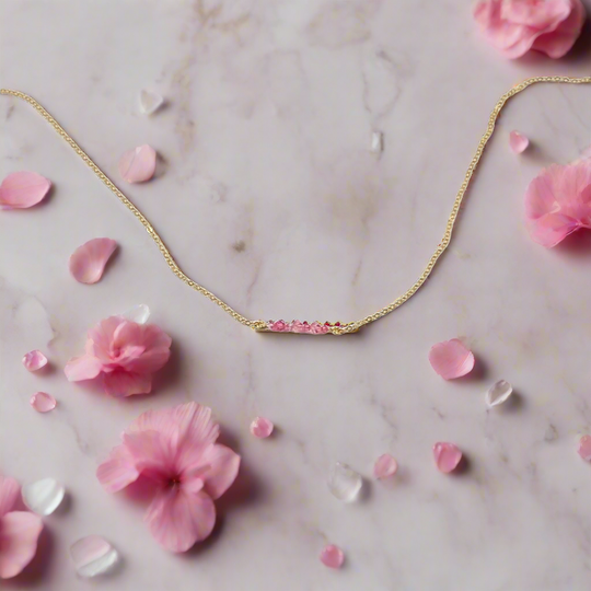 Pink Crystal Bar Necklace Hand Made Jewelry, This hand made Pink Crystal Bar Necklace combines minimalist vibes with a boho twist. F
