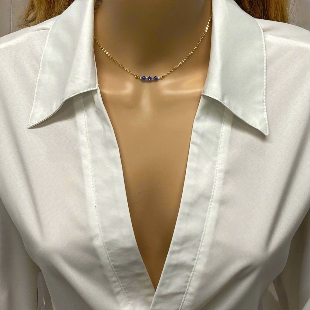 Blue Crystal Bar Necklace Hand Made Jewelry, this hand made Blue Crystal Bar Necklace combines minimalist vibes with a boho twist. Featuring three dazzling crystals 