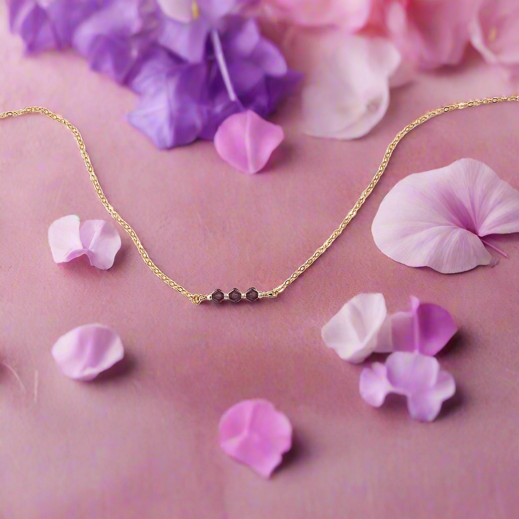 Purple Crystal Bar Necklace Hand Made Jewelry,  This Purple Crystal Bar Necklace combines minimalist vibes with a boho twist. Featuring three dazzling crystals