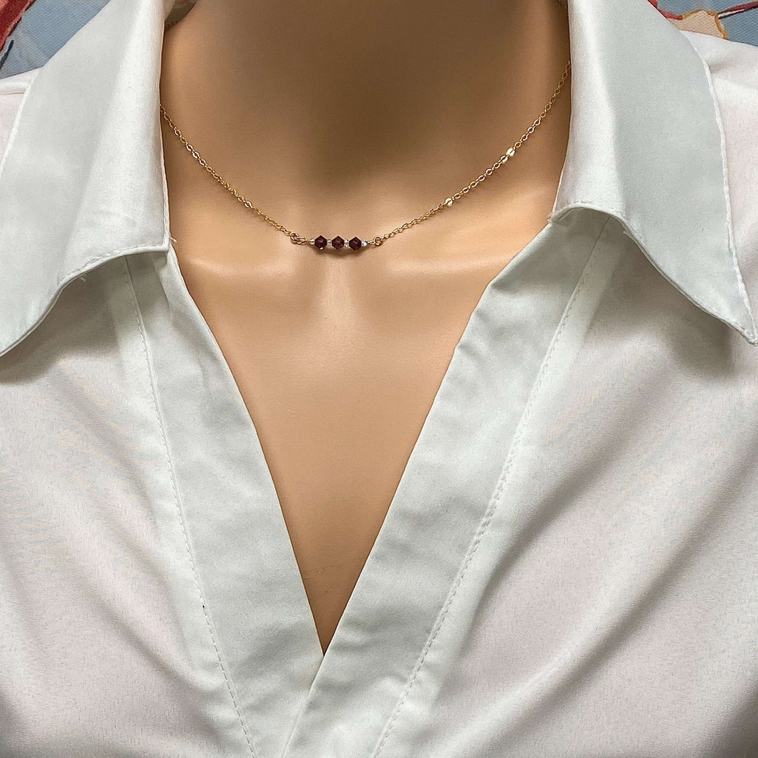 Purple Crystal Bar Necklace Hand Made Jewelry,  This Purple Crystal Bar Necklace combines minimalist vibes with a boho twist. Featuring three dazzling crystals