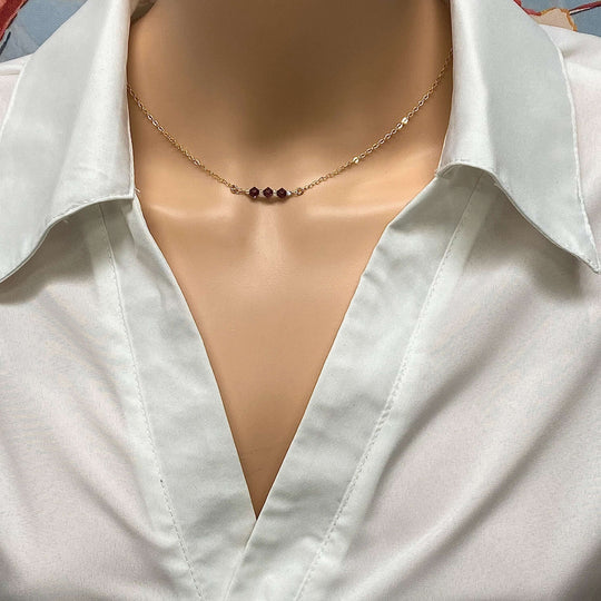 Purple Crystal Bar Necklace Hand Made Jewelry,  This Purple Crystal Bar Necklace combines minimalist vibes with a boho twist. Featuring three dazzling crystals