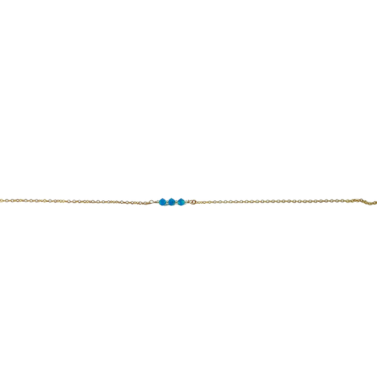This Handmade Turquoise Blue Crystal Bar Necklace combines minimalist vibes with a boho twist. Featuring three dazzling crystals set on a 14k gold-filled chain