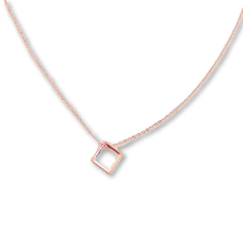 Rose Gold Open Square Charm Necklace, a minimalist charm necklace with a tiny rose gold square on rose gold chain offers a unique perspective on jewelry,