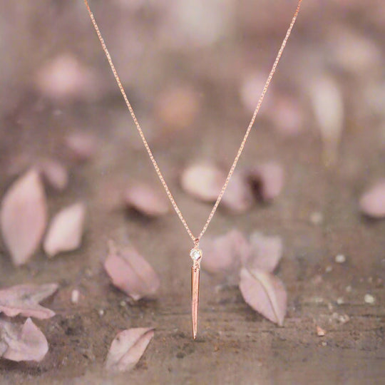 Rose Gold Spike Charm Necklace,  our uniquely designed Sweet & Petite Rose Gold Spike Charm Necklace has a shinny 18K Vermeil Gold in Rose Gold