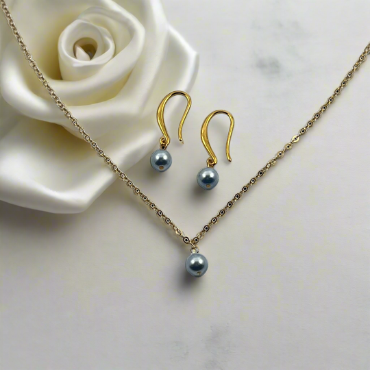 Baby Blue Pearl Bridesmaid Gift Necklace Earring Set, Celebrate your bridesmaids in style with this elegant pearl necklace and earring set