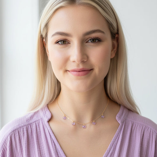 Violet Crystal Butterfly Choker Necklace, Add a touch of charm with the Violet Crystal Butterfly Choker Necklace, a delightful chain of crystal butterflies 