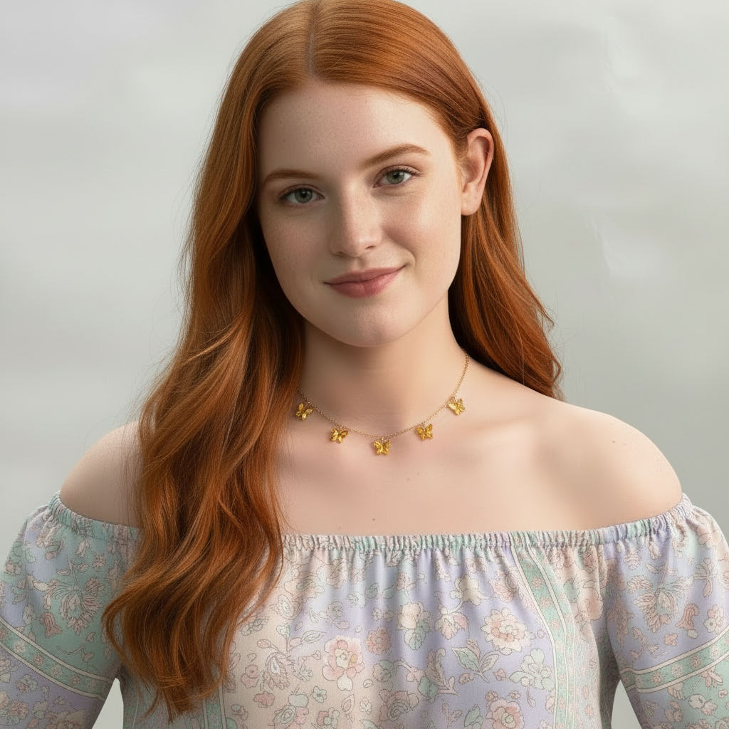 Citrine Yellow Butterfly Choker Necklace, Add a touch of charm with the Citrine Yellow Butterfly Choker Necklace, a delightful chain of crystal butterflies