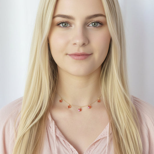 Astral Pink Butterfly Choker Necklace,  Add a touch of charm with the Astral Pink Butterfly Choker Necklace, a delightful chain of crystal butterflies 