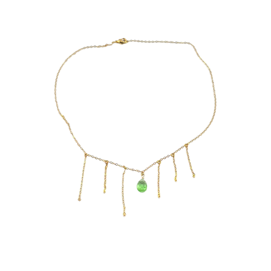 Peridot Green Crystal Gold Tassel Necklace Minimalist Jewelry, hand made with a boho chic style in mind. Each necklace is uniquely crafted with 14k gold