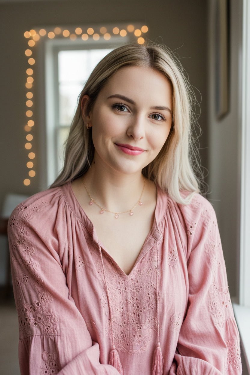 Pink Butterfly Choker Necklace,  Add a touch of charm with the Pink Butterfly Choker Necklace, a delightful chain of crystal butterflies crafted by hand