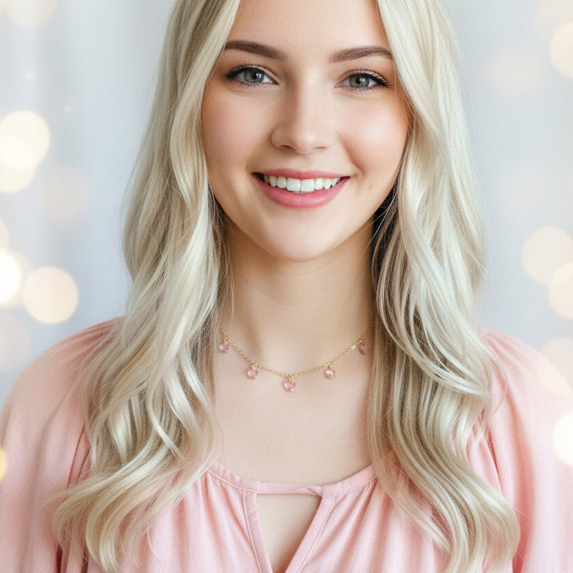 Pink Butterfly Choker Necklace,  Add a touch of charm with the Pink Butterfly Choker Necklace, a delightful chain of crystal butterflies crafted by hand