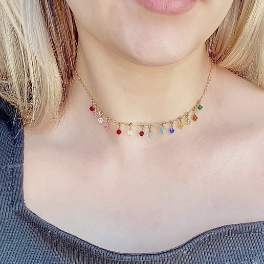 Rainbow Crystal Choker Necklace