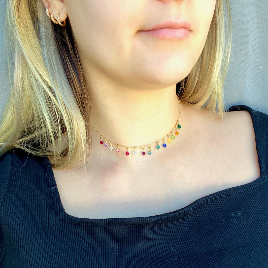 Rainbow Crystal Choker Necklace