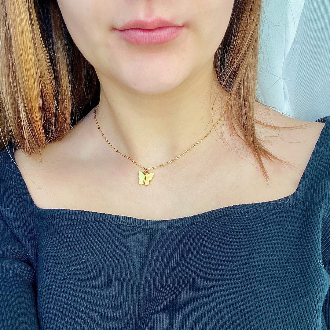 Lemon Yellow Pearl Butterfly Necklace