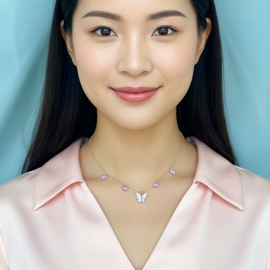 Lavender Butterfly Choker Necklace