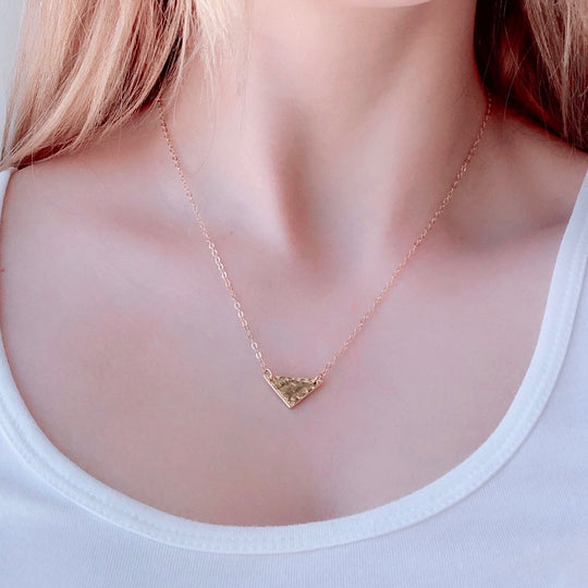 14K Gold Flag Triangle Charm Necklace, our triangle flag necklace has a tiny hammered flag triangle charm on 14k gold-filled chain, a charming minimalist charm necklace 