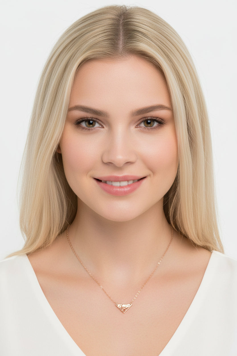 14K Gold Flag Triangle Charm Necklace, our triangle flag necklace has a tiny hammered flag triangle charm on 14k gold-filled chain, a charming minimalist charm necklace 