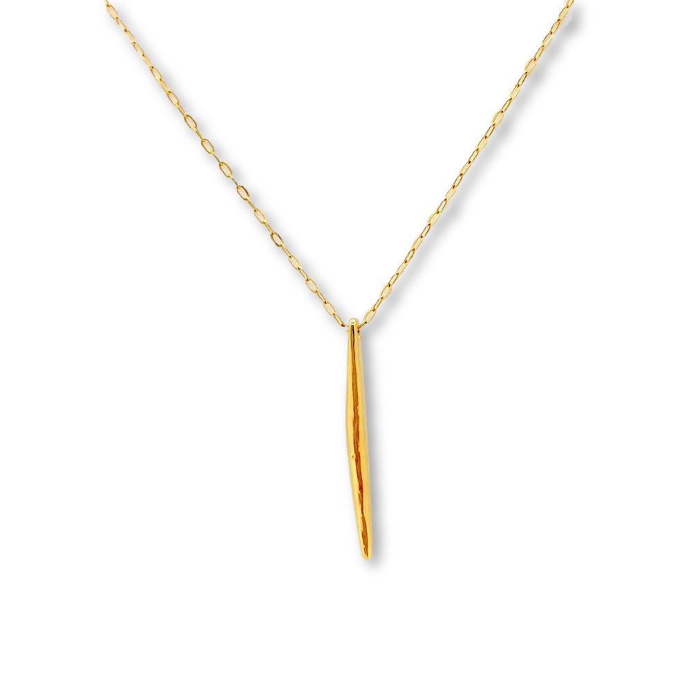 14K Gold Spike Needle Charm Necklace, our shiny slender vermeil gold spike needle charm on 14k gold-filled chain make up this minimalist piece of jewelry, a little treasure to wear.