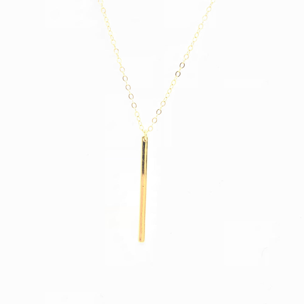 14K Gold Vertical Long Bar Charm Necklace, our Long Bar gold necklace has a slim vertical bar on 14k gold-filled chain, offering a simple minimalist accessory,