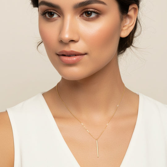 14K Gold Vertical Long Bar Charm Necklace, our Long Bar gold necklace has a slim vertical bar on 14k gold-filled chain, offering a simple minimalist accessory,