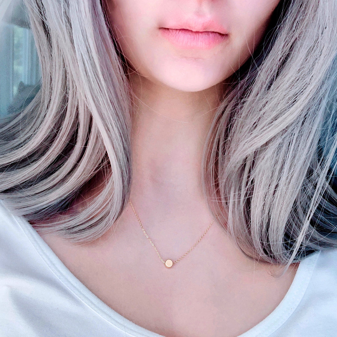 14K Tiny Gold Dot Charm Necklace, our tiny gold dot necklace has a tiny dot charm on 14k gold-filled chain, a sweet & petite minimalistic charm necklace.