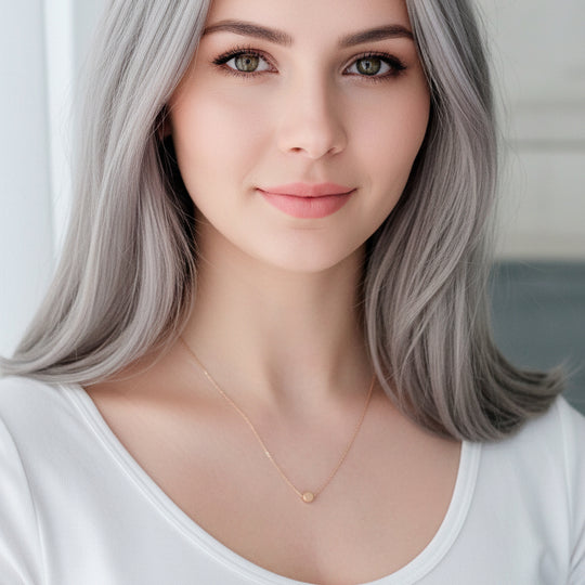 14K Tiny Gold Dot Charm Necklace, our tiny gold dot necklace has a tiny dot charm on 14k gold-filled chain, a sweet & petite minimalistic charm necklace.