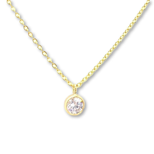 Cubic Zirconia Solitaire Necklace Gold Jewelry, Our Sweet & Petite Gold Cubic Zirconia Solitaire Necklace adds a touch of sparkle to your neckline 