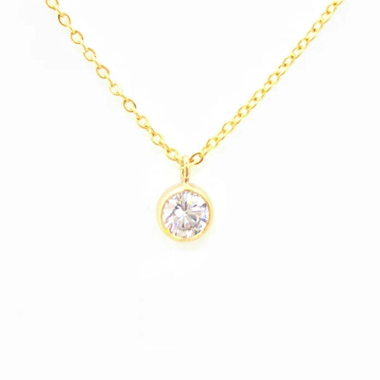 Cubic Zirconia Solitaire Necklace Gold Jewelry, Our Sweet & Petite Gold Cubic Zirconia Solitaire Necklace adds a touch of sparkle to your neckline 