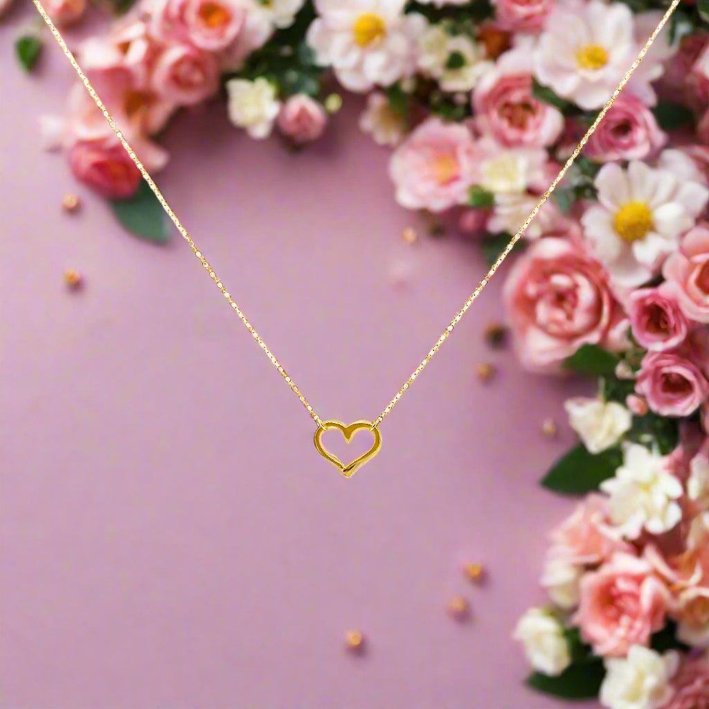 14K Gold Open Heart Charm Necklace, our dainty open heart charm is on 14k gold-filled chain, a sweet & petite necklace for heart lovers,