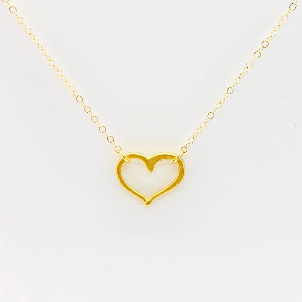 14K Gold Open Heart Charm Necklace, our dainty open heart charm is on 14k gold-filled chain, a sweet & petite necklace for heart lovers,