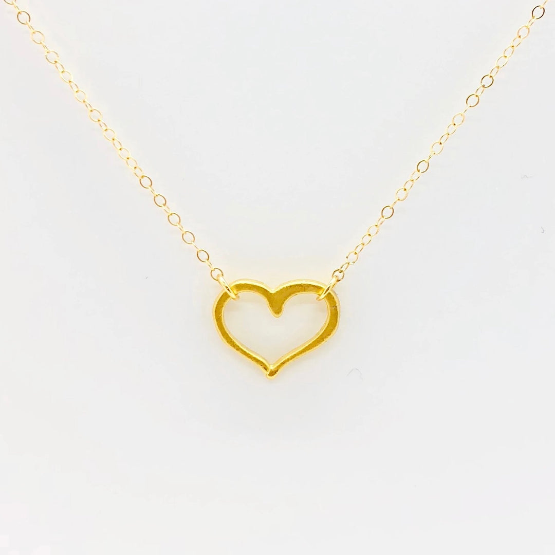14K Gold Open Heart Charm Necklace, our dainty open heart charm is on 14k gold-filled chain, a sweet & petite necklace for heart lovers,